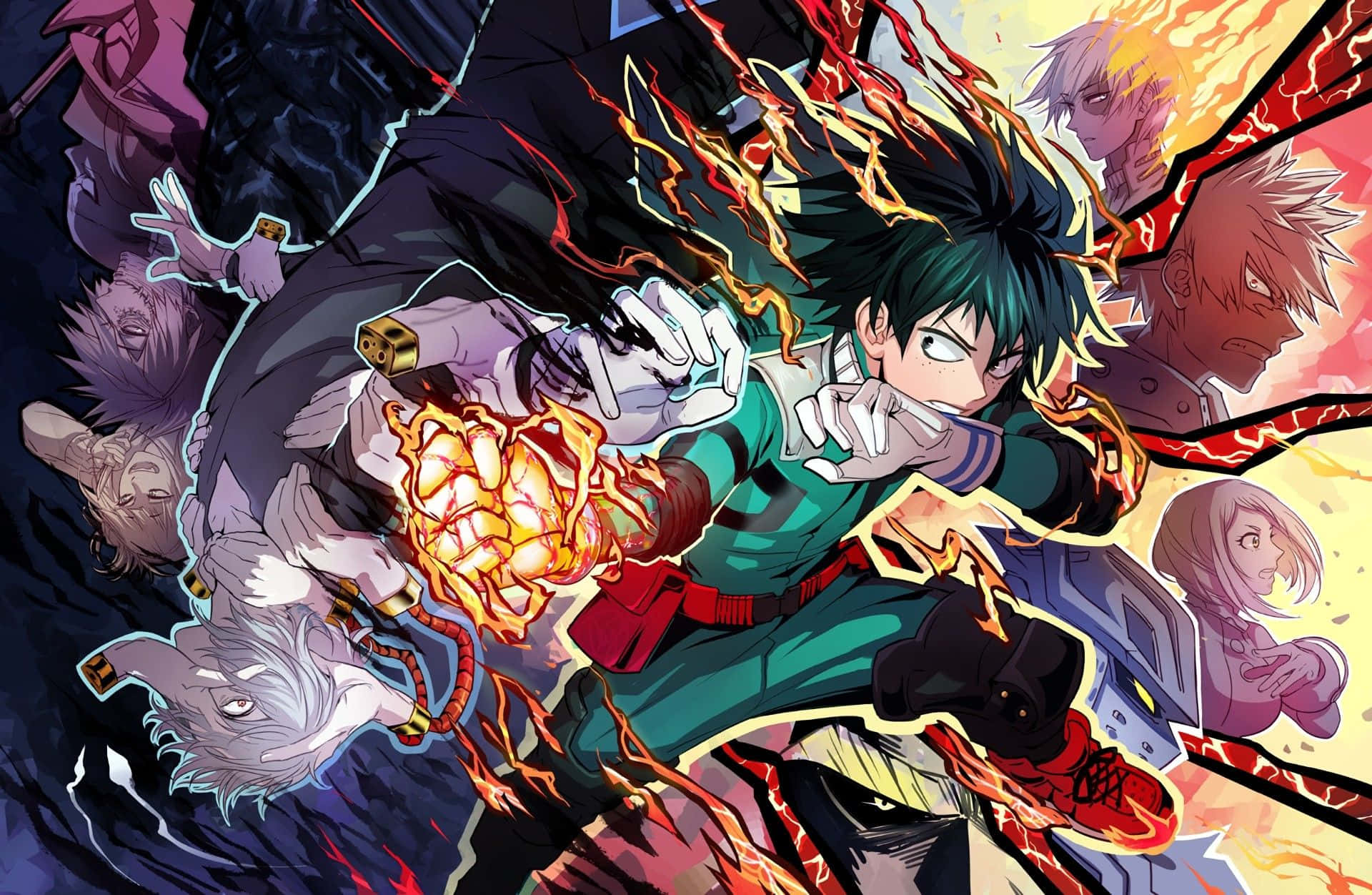 Google Anime Deku Flames Wallpaper