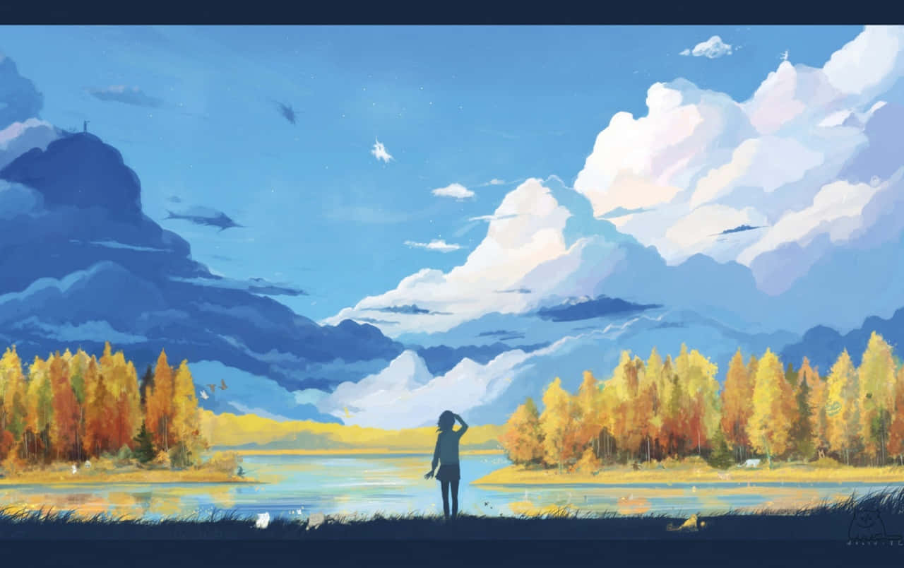 Google Anime Facing River Wallpaper