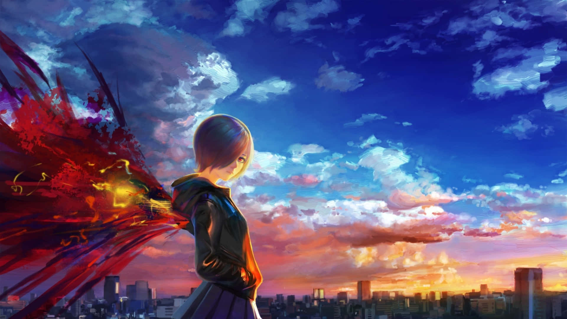 Google Anime Fiery Wings Wallpaper