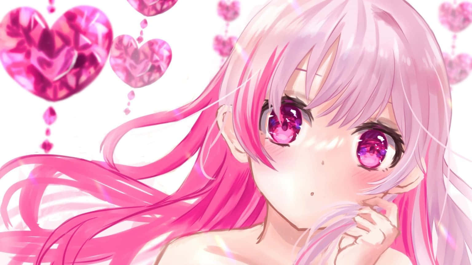 Google Anime Pink Hearts Wallpaper