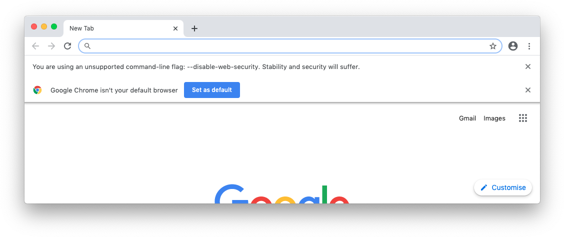 Google Chrome Unsupported Command Line Flag Warning PNG