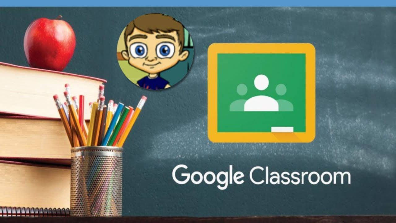 Google Classroom Beside Pencils And Books Background