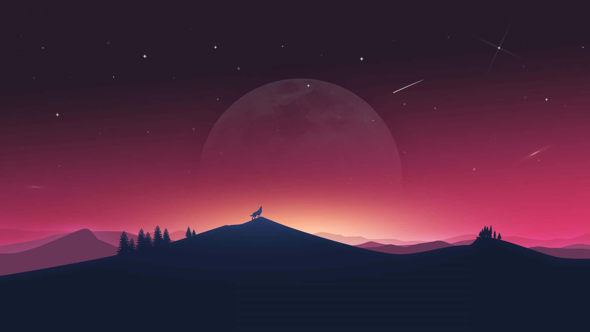 Et landskab med en måne og stjerner Wallpaper