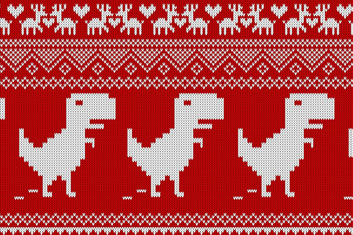Google Dinosauer Rød Strik Sweater Mønster Tapet Wallpaper