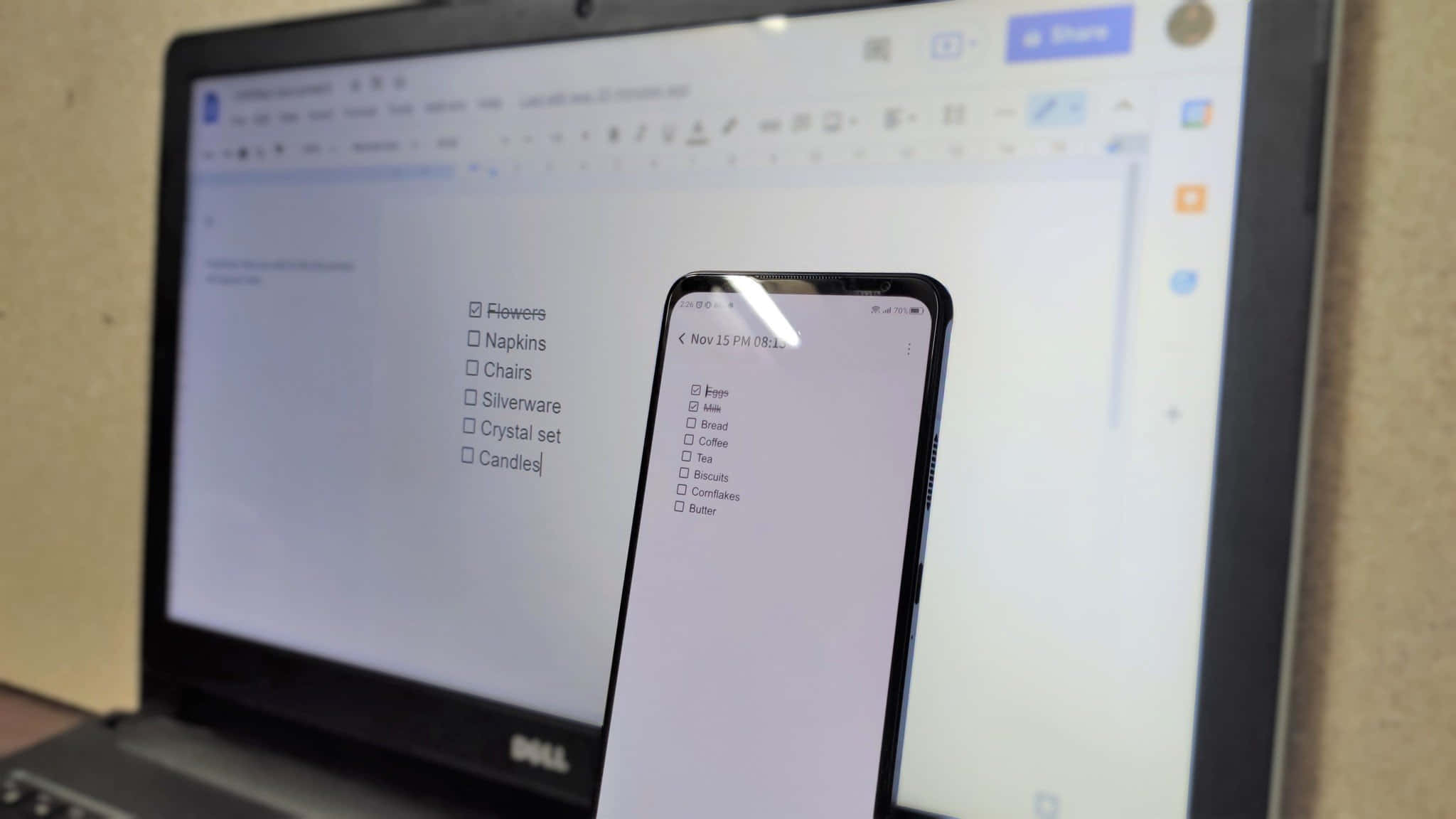 Google Docs interface on a laptop display