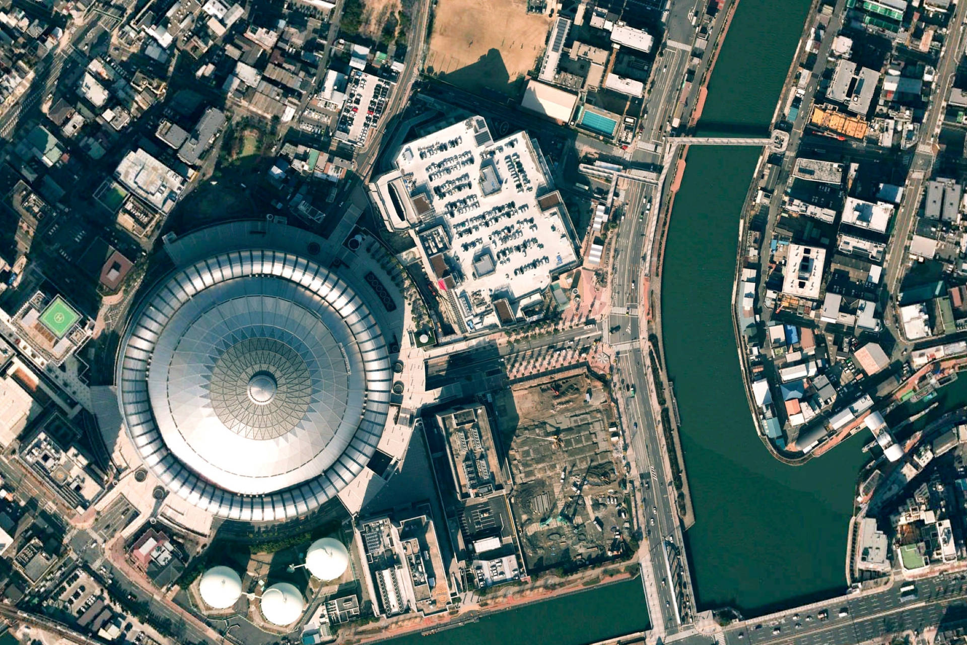 Google Earth Kyocera Dome Osaka (em Português: Google Earth Dome Kyocera De Osaka) É Uma Imagem De Papel De Parede Para Computador Ou Celular Que Representa O Famoso Estádio Kyocera Dome Em Osaka, Japão, Disponibilizado Pelo Google Earth. Papel de Parede