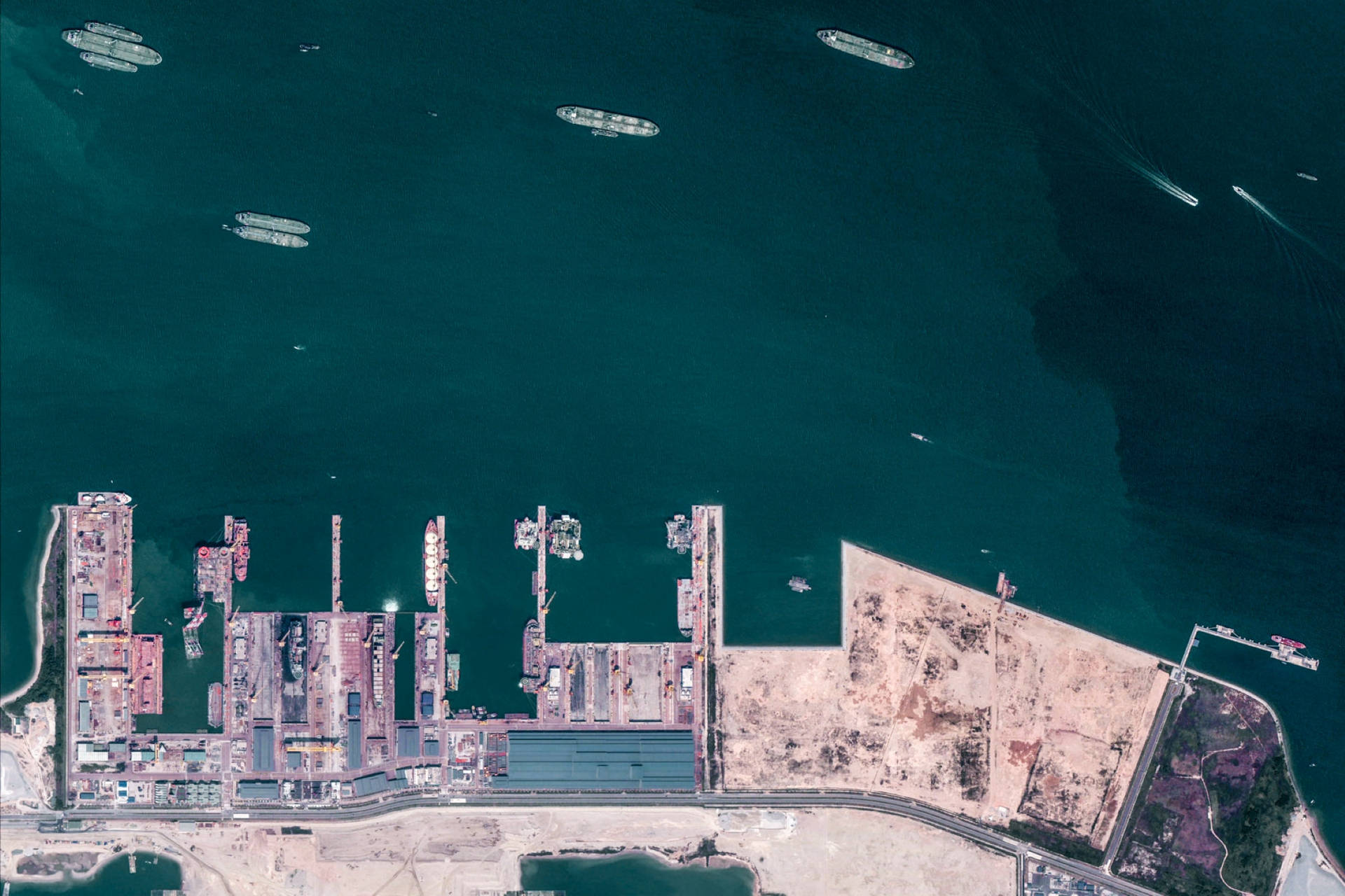Porto Di Singapore Di Google Earth Sfondo