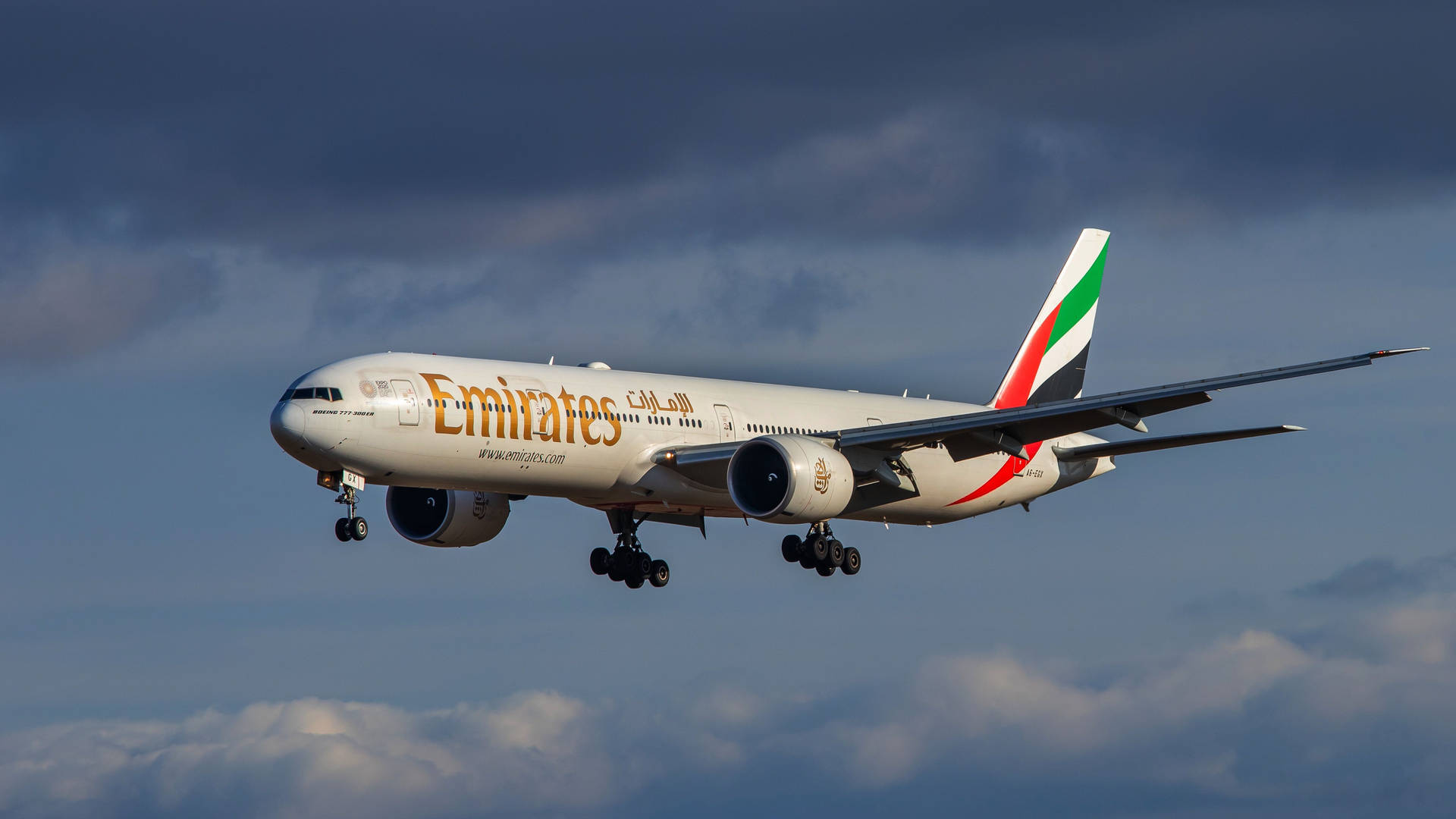 Emirates Airliner in Mid-Flight as featured on Google Flights Wallpaper