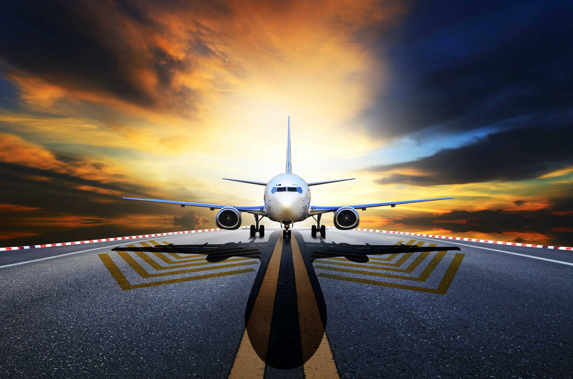 Google Flights Runway Sunset Digital Wallpaper