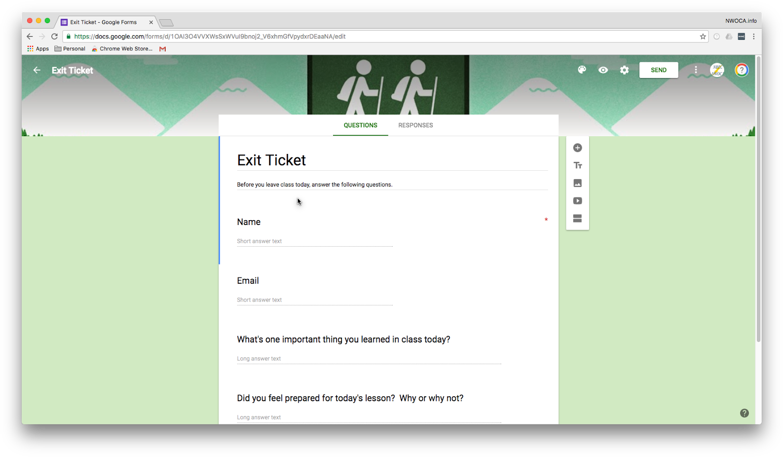 Google Forms Exit Ticket Screen PNG