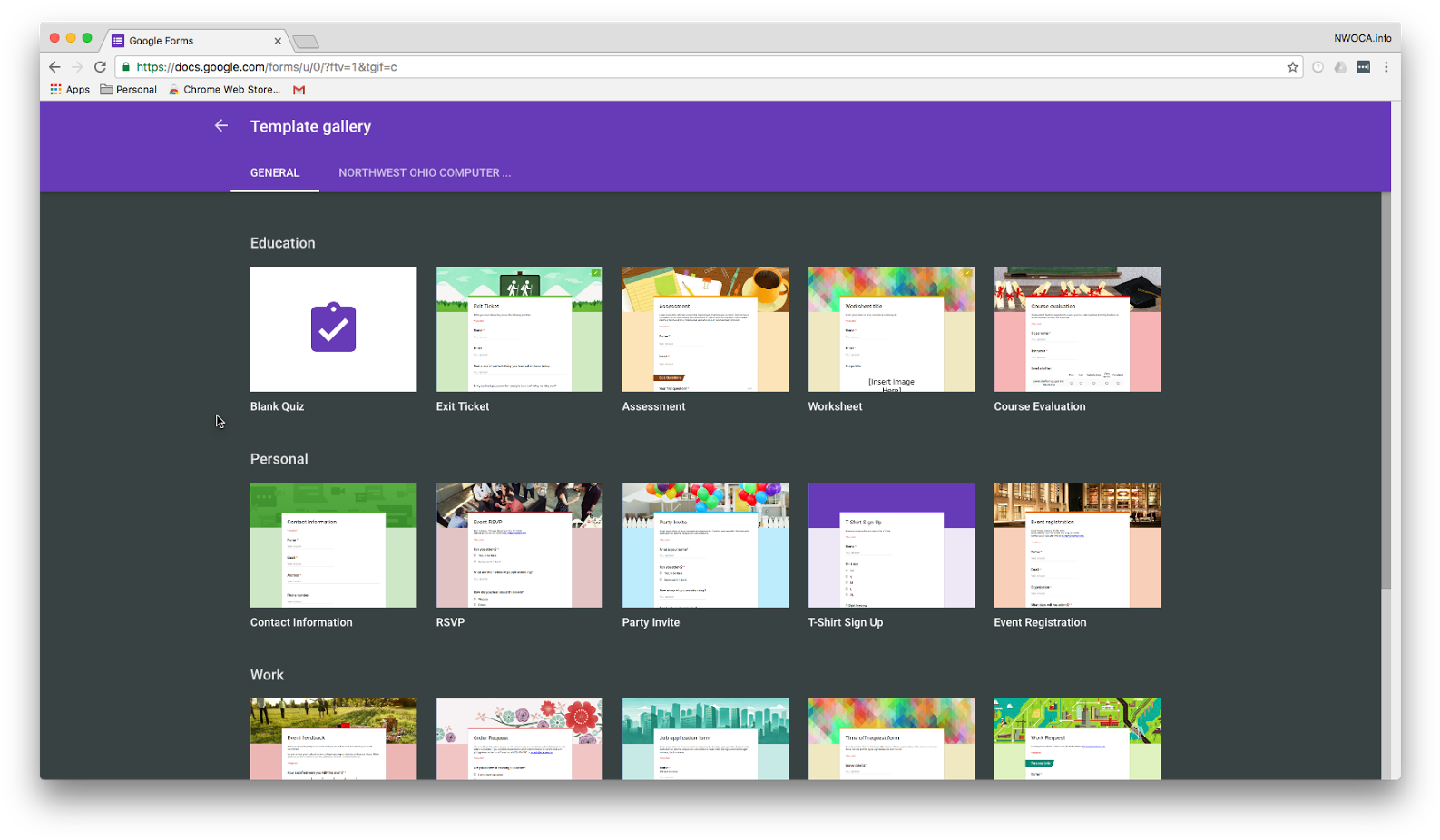 Google Forms Template Gallery Screenshot PNG