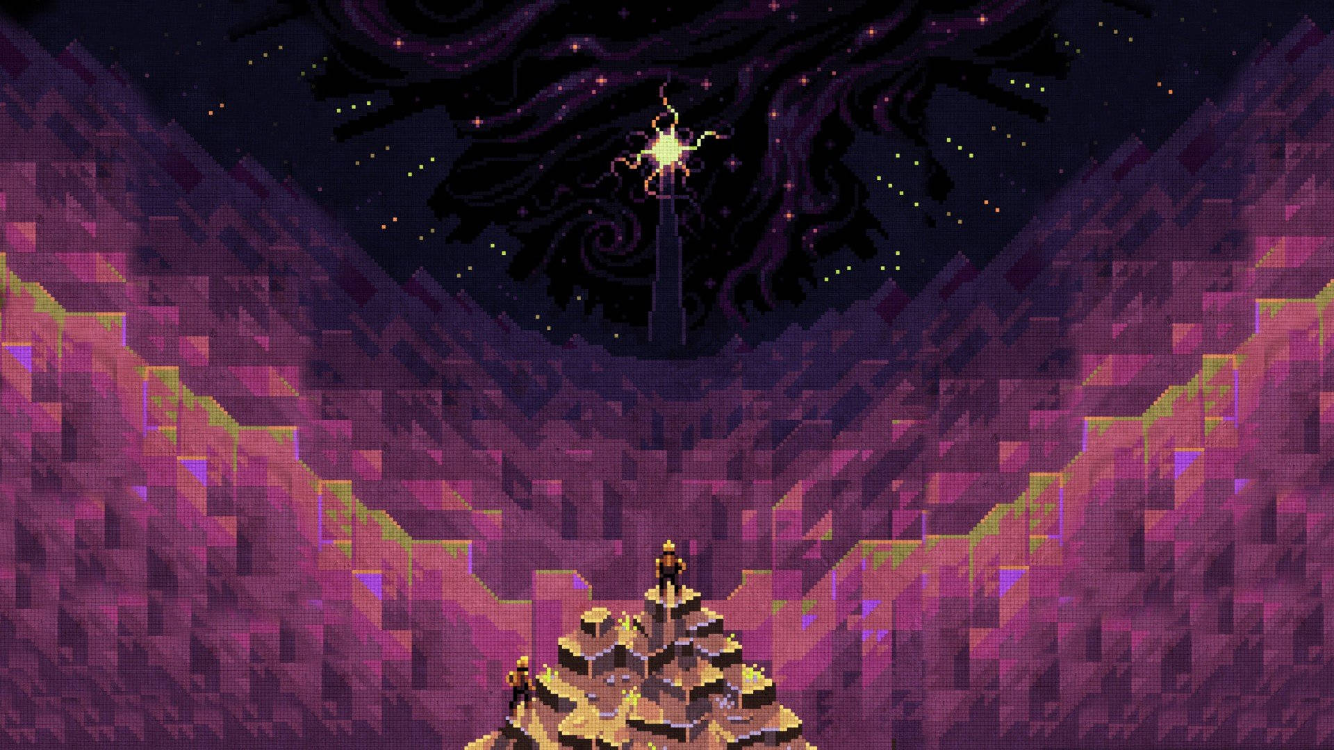 A Purple And Purple Pixel Art Image Of A Mountain Wallpaper