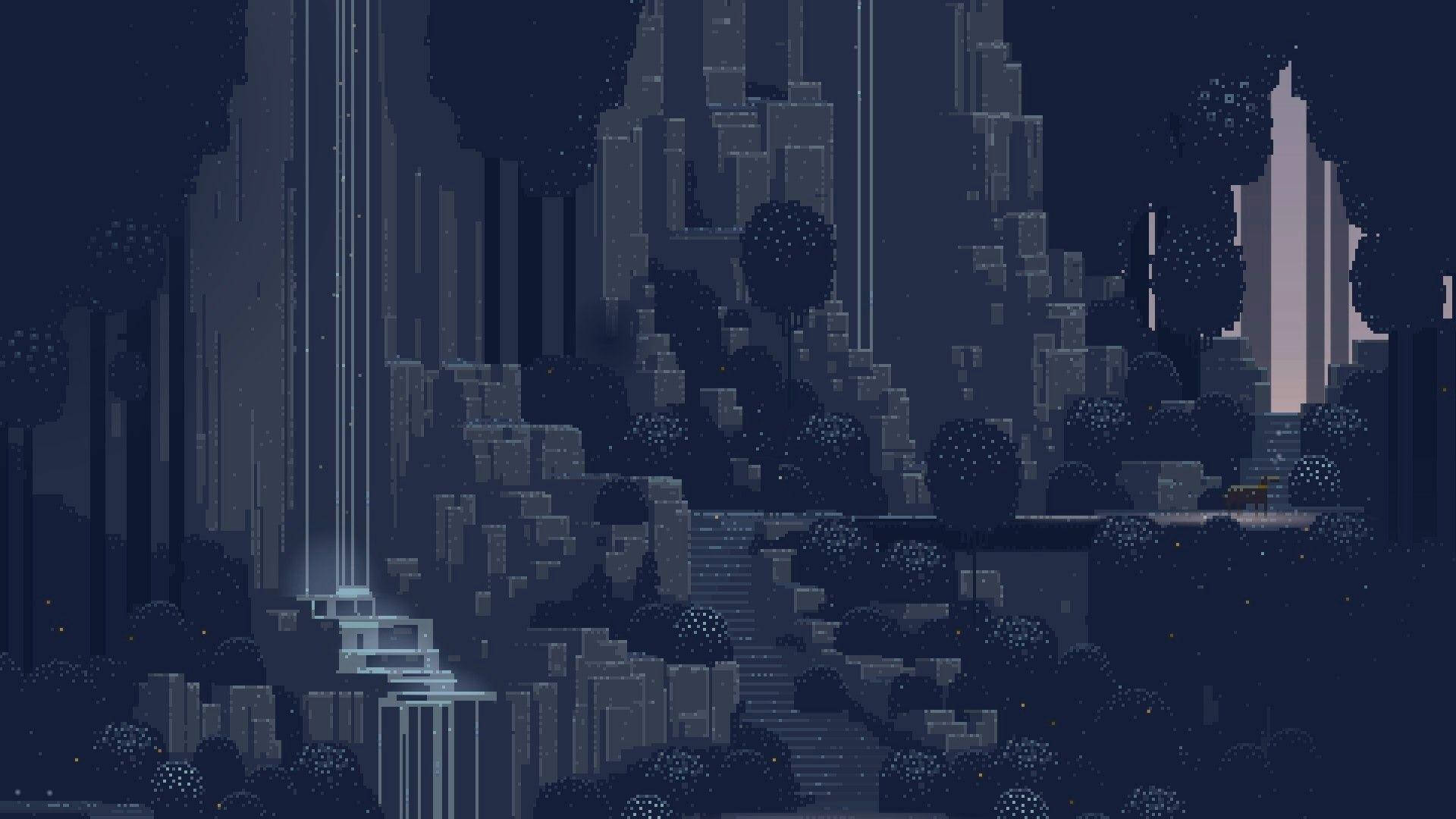 Pixel Art Of A Dark Night Scene Wallpaper