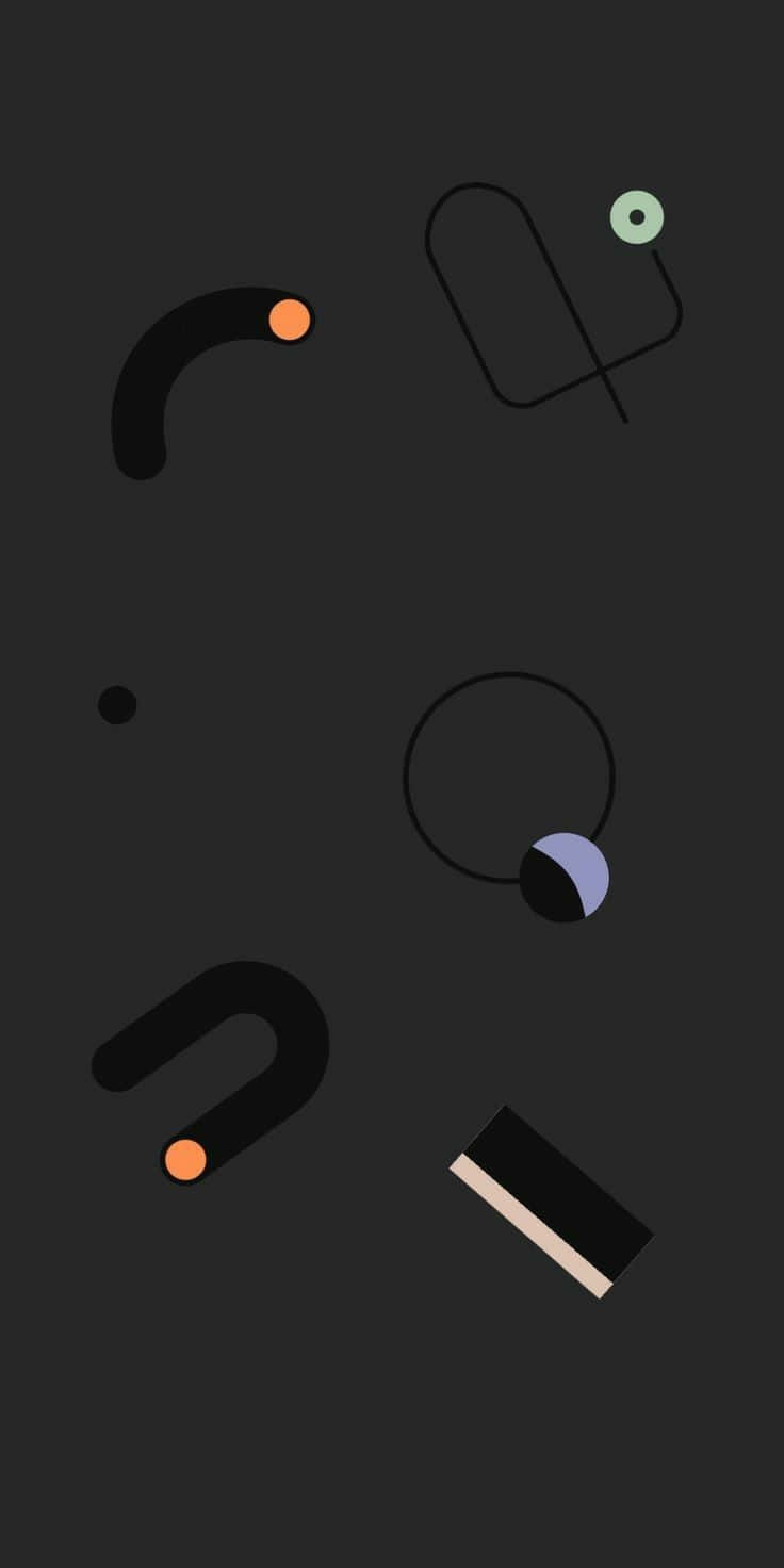 En sort baggrund med forskellige former og objekter i lys farver Wallpaper