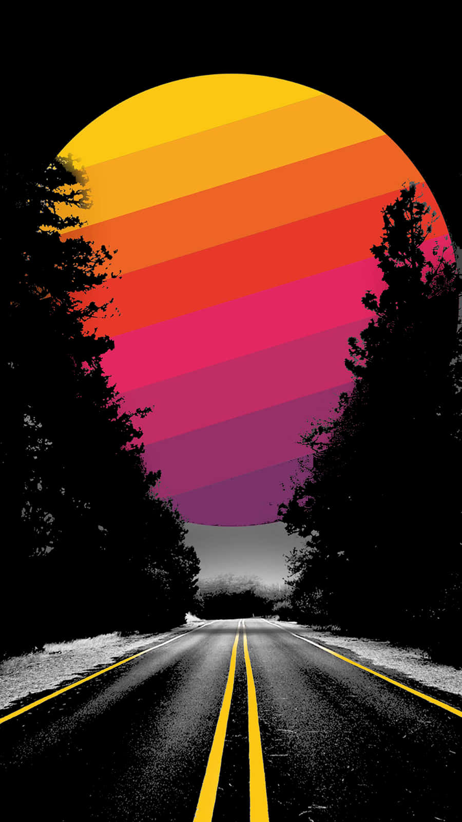 A Road With A Sunset In The Background Wallpaper