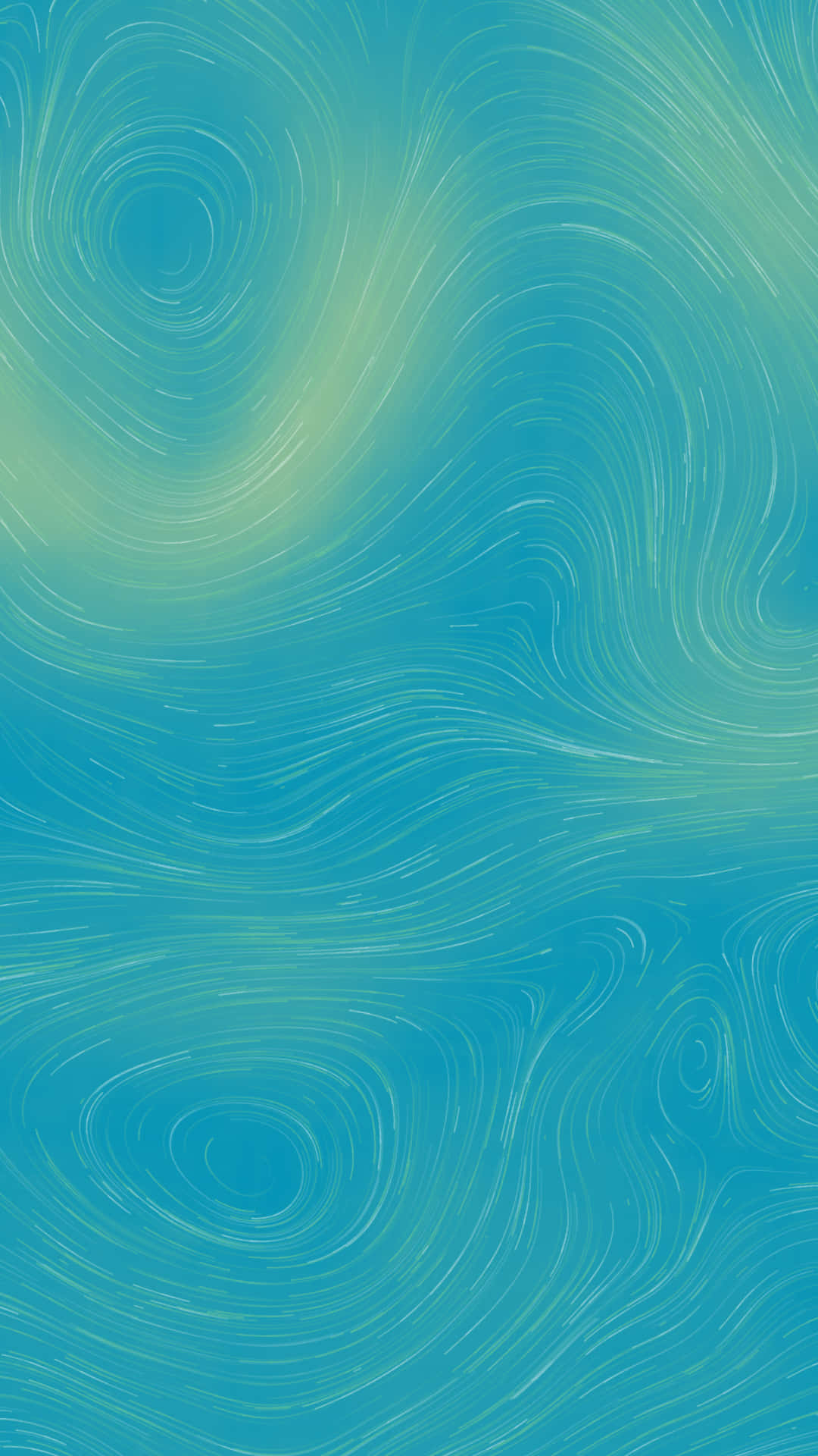 En blå og gul baggrund med spiraler og striber Wallpaper