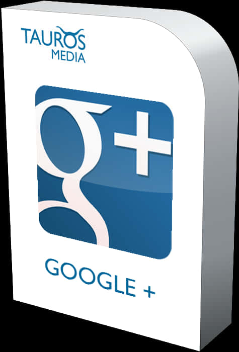 Una scatola software 3D con il logo di Google Plus e il nome "TAUROS MEDIA" su di essa.
