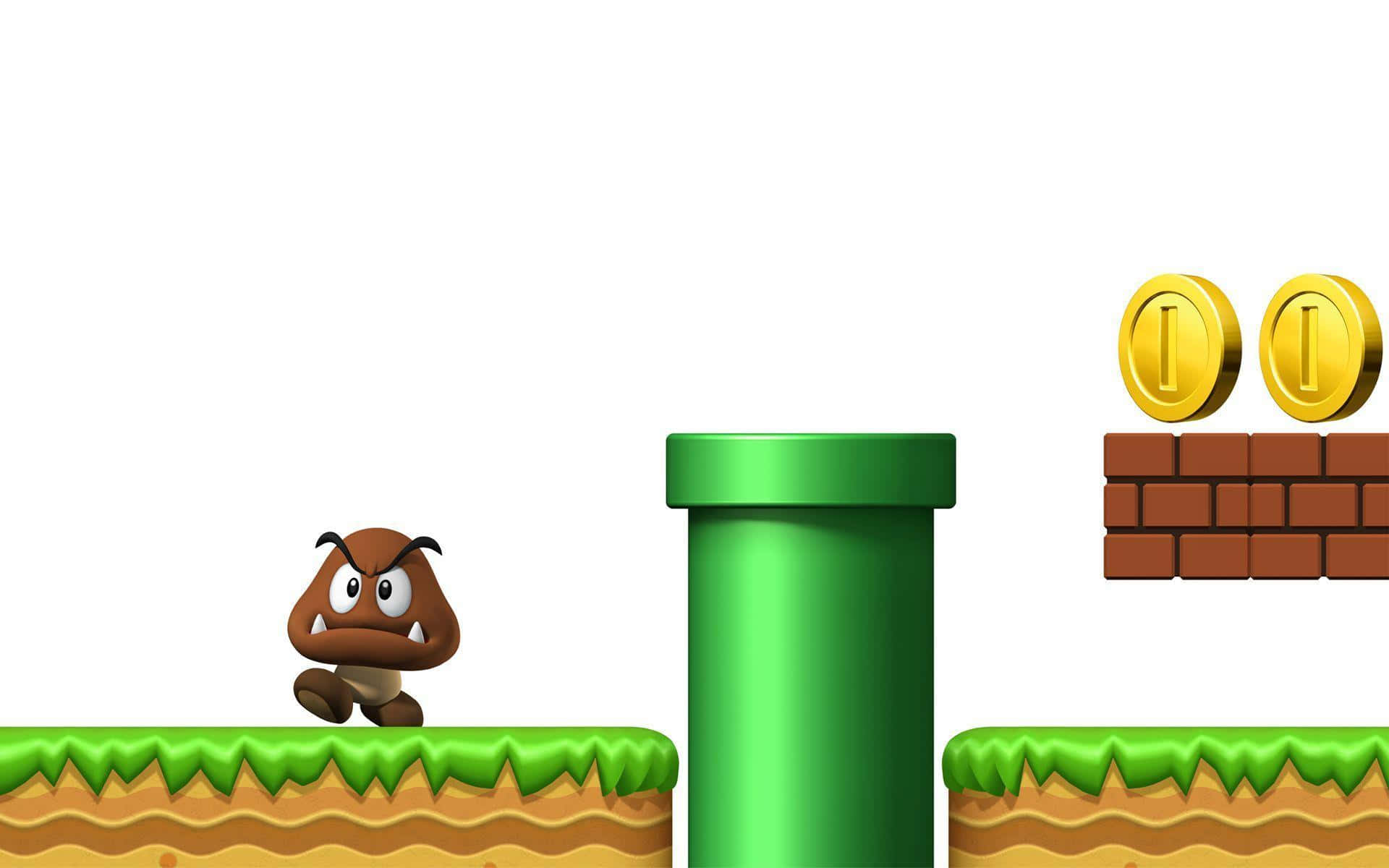 Goomba from Super Mario roaming in the Mushroom Kingdom Wallpaper