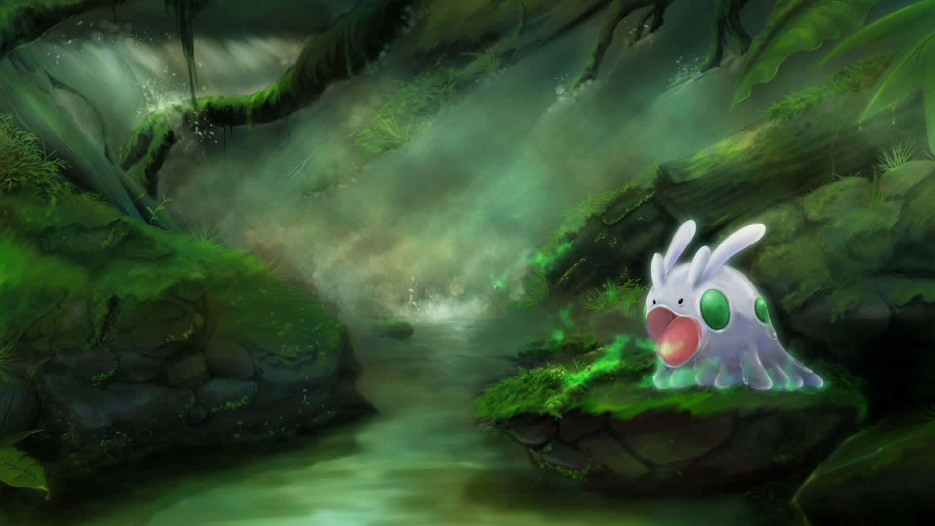 Goomy In A Green Forest Wallpaper