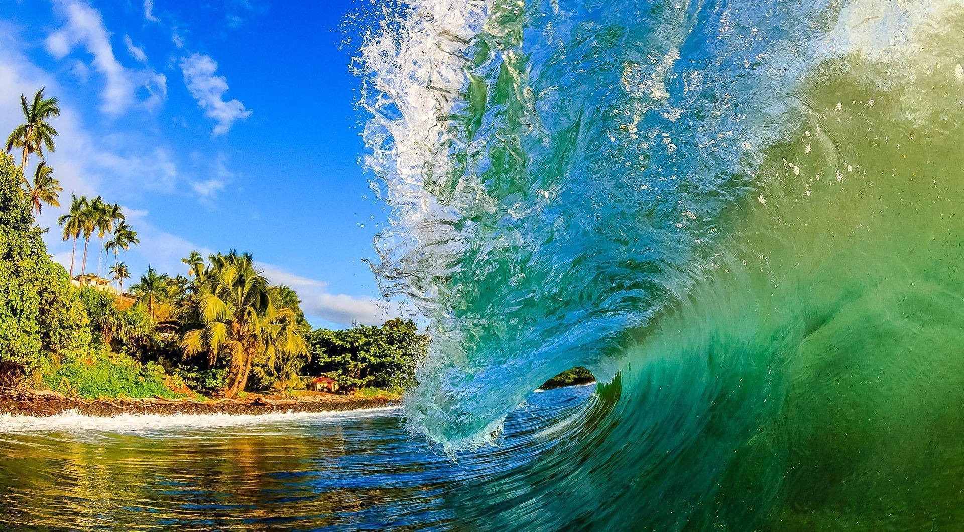 Gopro Shot Inside A Wave Background