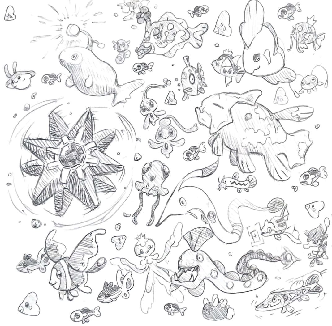Gorebyss And Other Water Pokémon Sketch Wallpaper