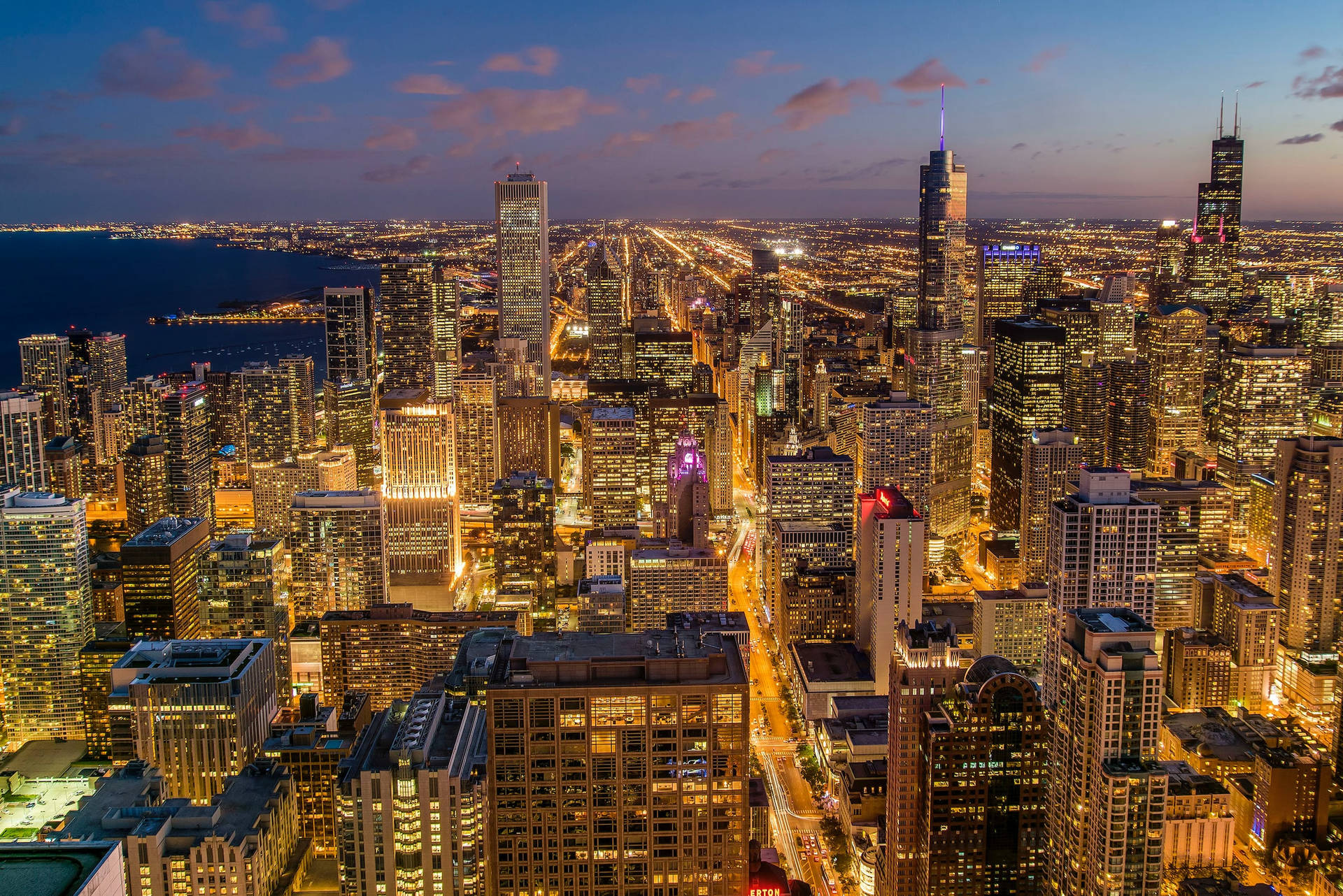 Gorgeous Aerial Shot Chicago Skyline Wallpaper