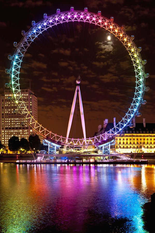 Gorgeous London Eye With Rainbow Lights Picture