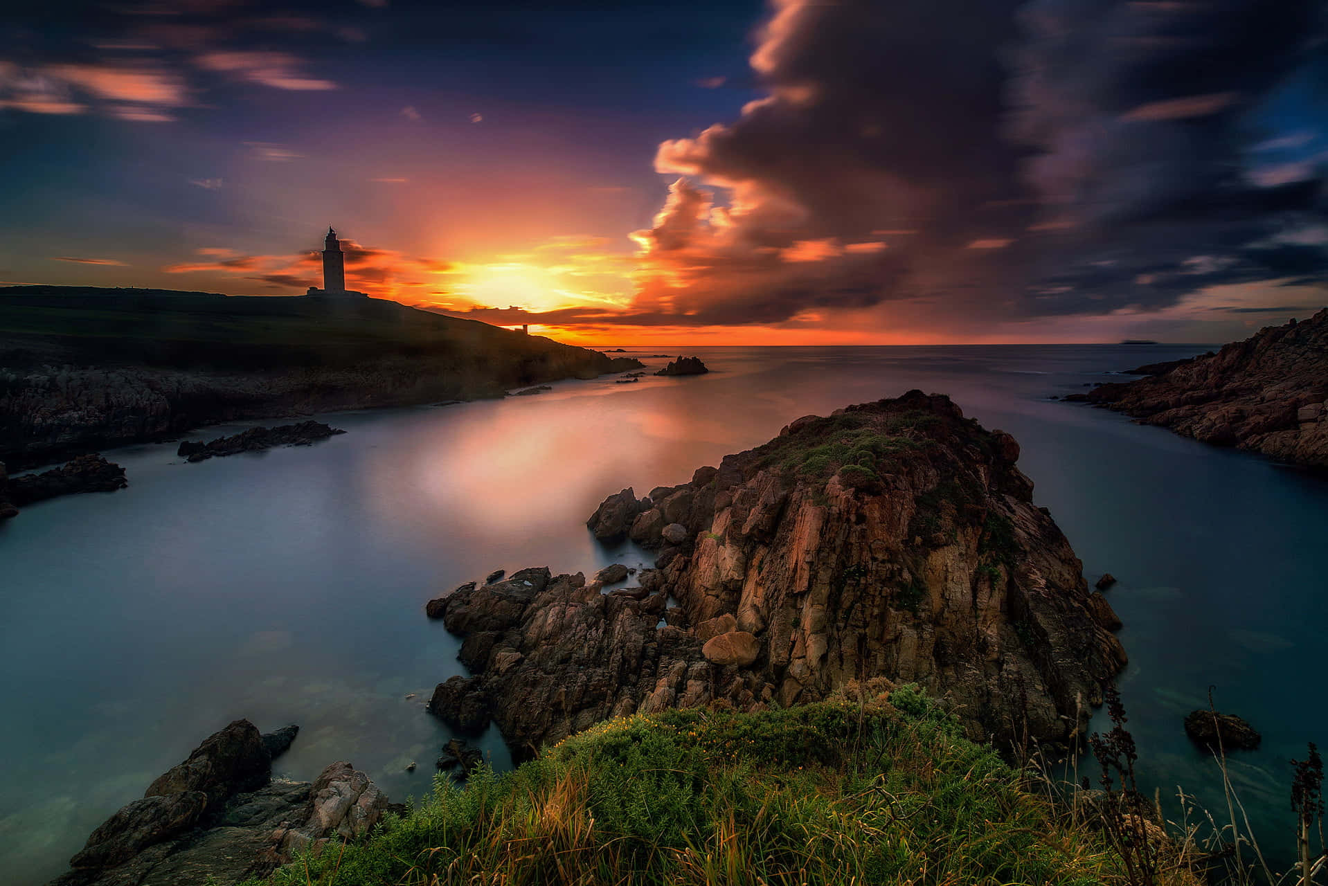 Gorgeous Sunset Landscape Around The Tower Of Hercules Wallpaper
