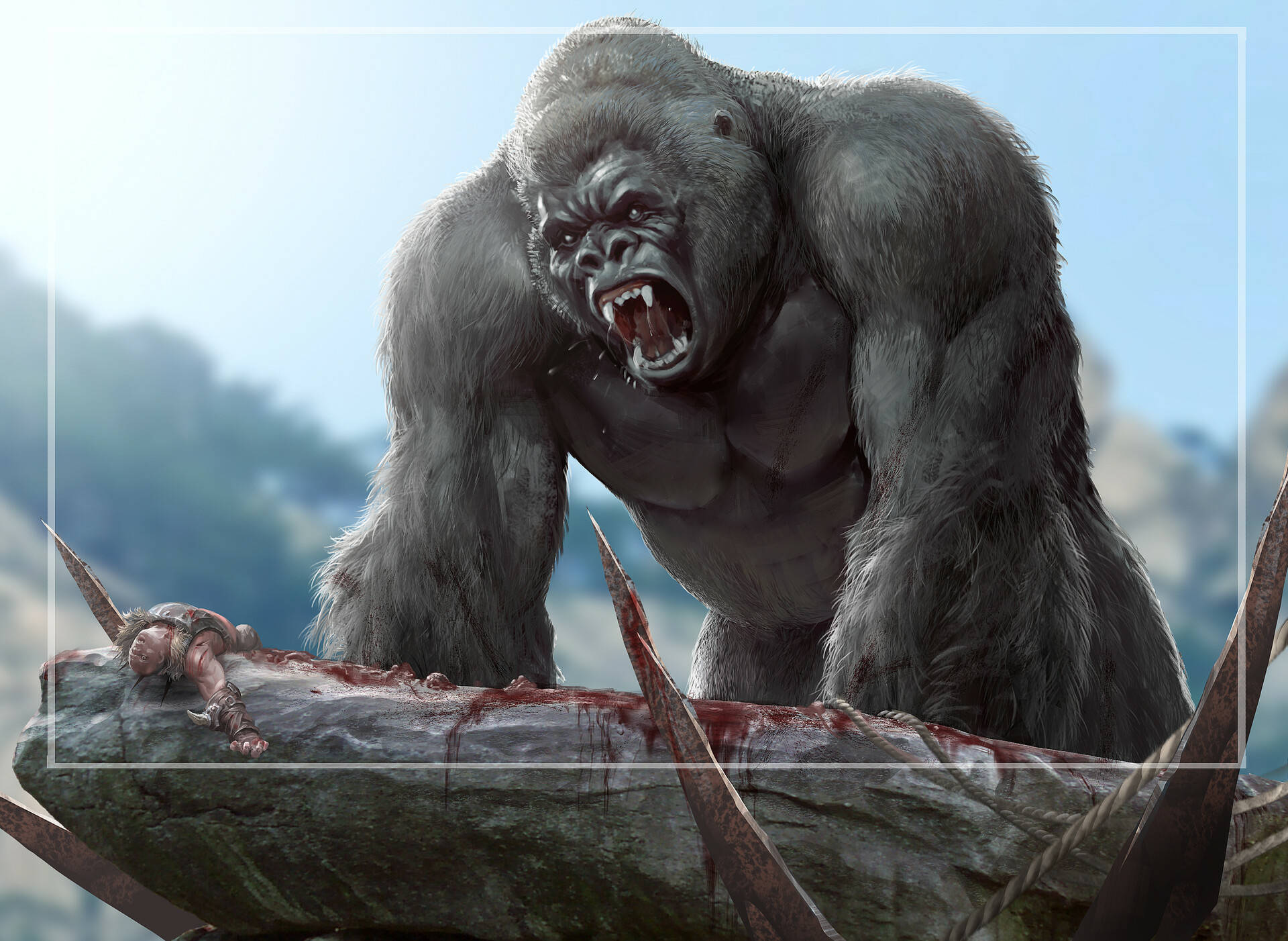 Artede Un Gorila Atacando A Un Humano. Fondo de pantalla