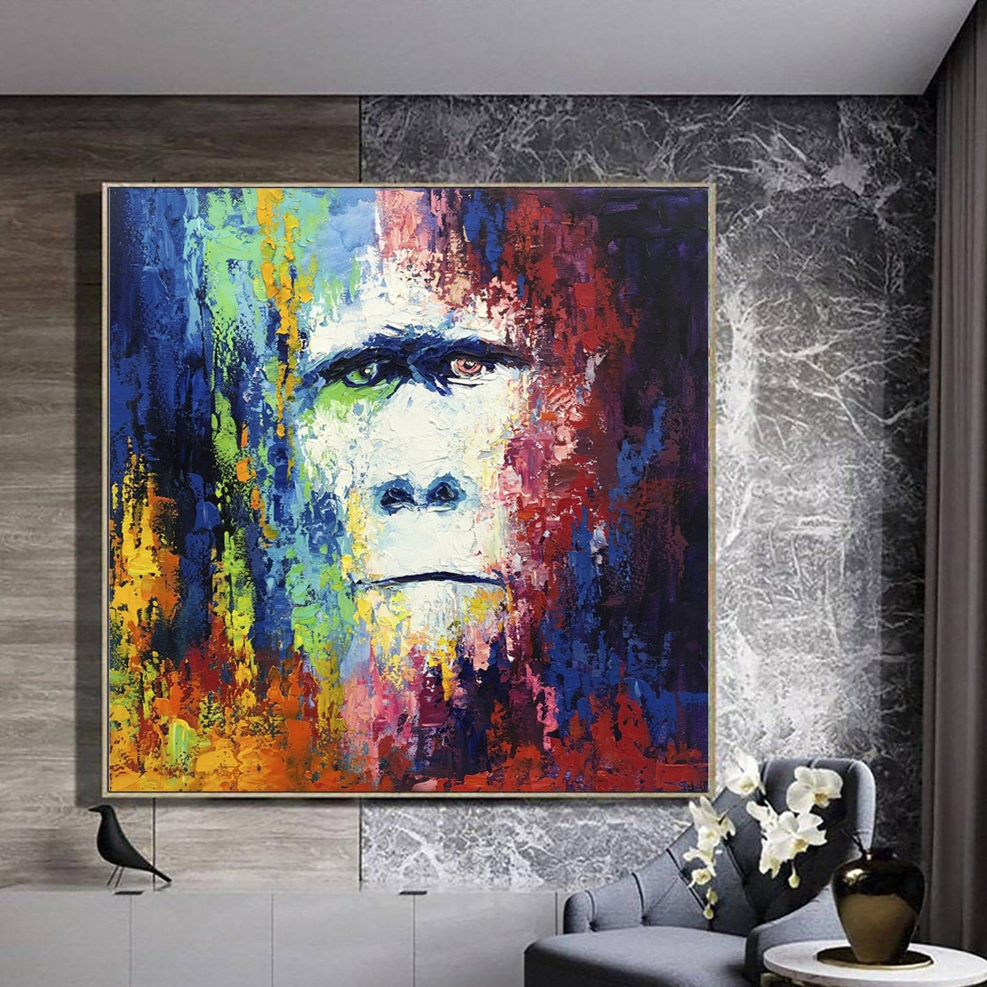 Gorilla Kunst Maleri Detaljeret Baggrund Wallpaper