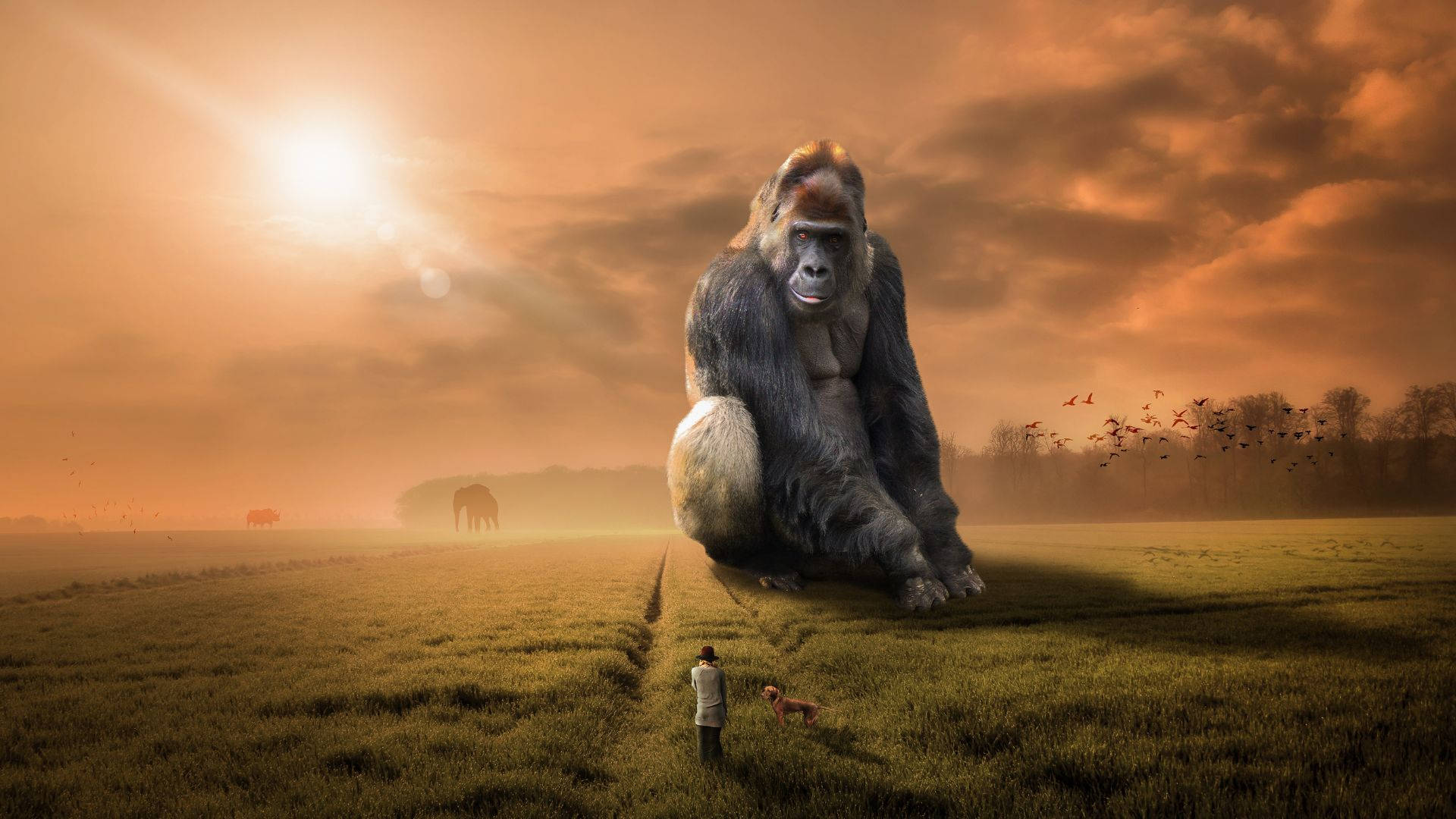 Gorillahintergrundbild: Blick Von Oben Auf Einen Mann. Wallpaper
