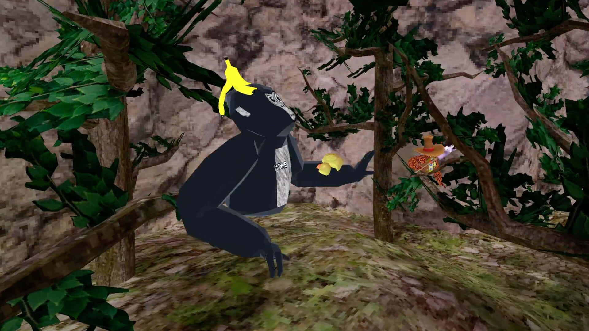 Gorilacurioso Jugando En Un Bosque De Montaña Fondo de pantalla