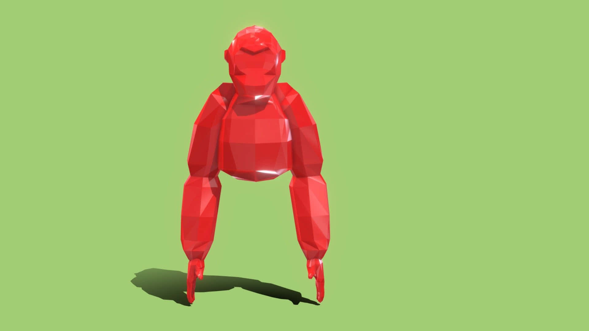 A Red Polygonal Robot Standing On A Green Background Wallpaper