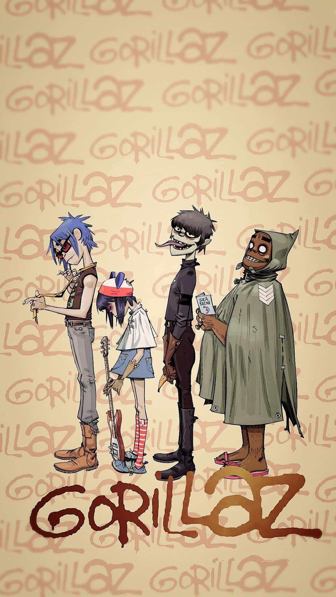 Gorillaz' Virtual Band Medlemmer Cartoonized i en 4K Skrivebords Wallpaper. Wallpaper