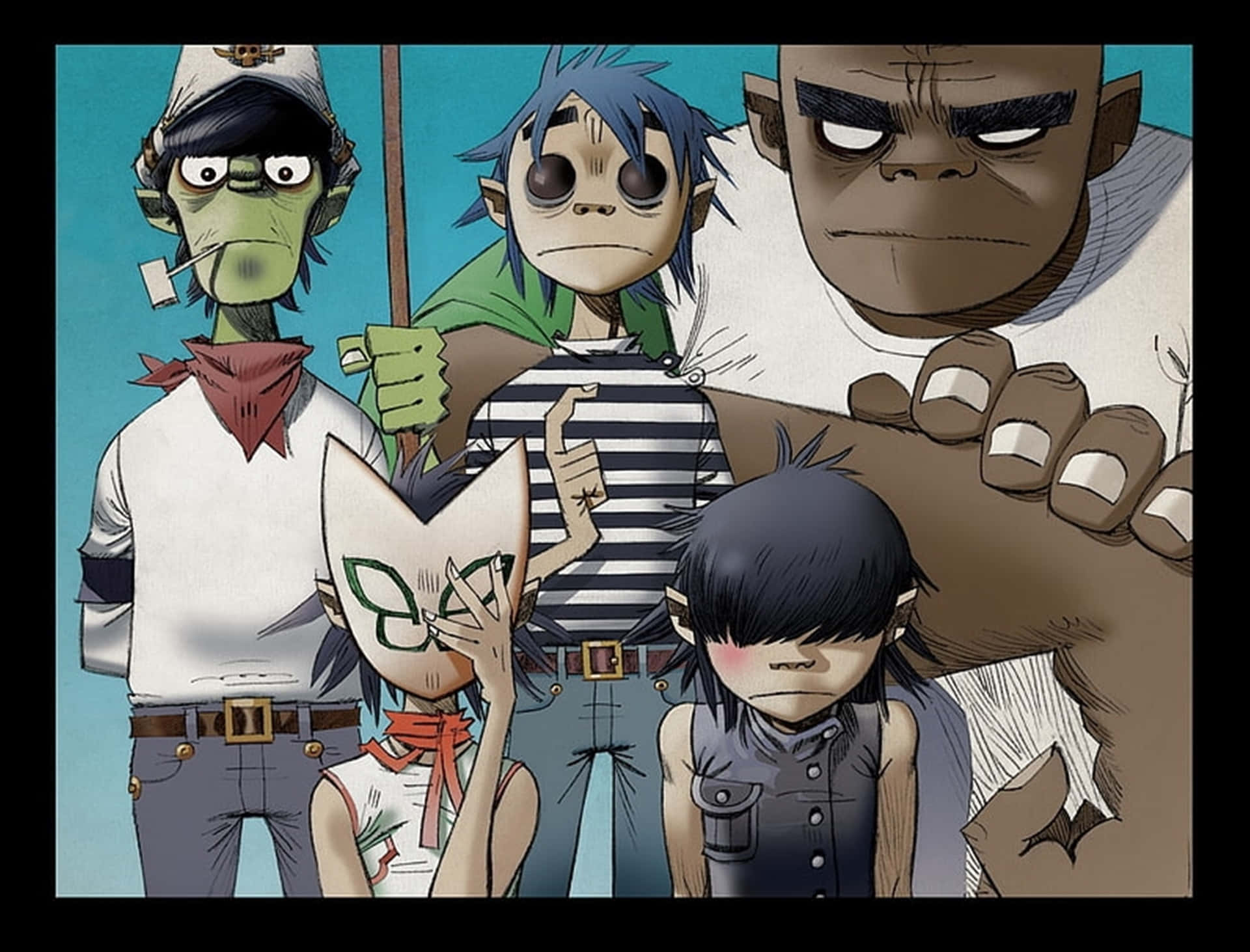 Ungrupo De Personajes De Dibujos Animados Parados Uno Al Lado Del Otro Fondo de pantalla