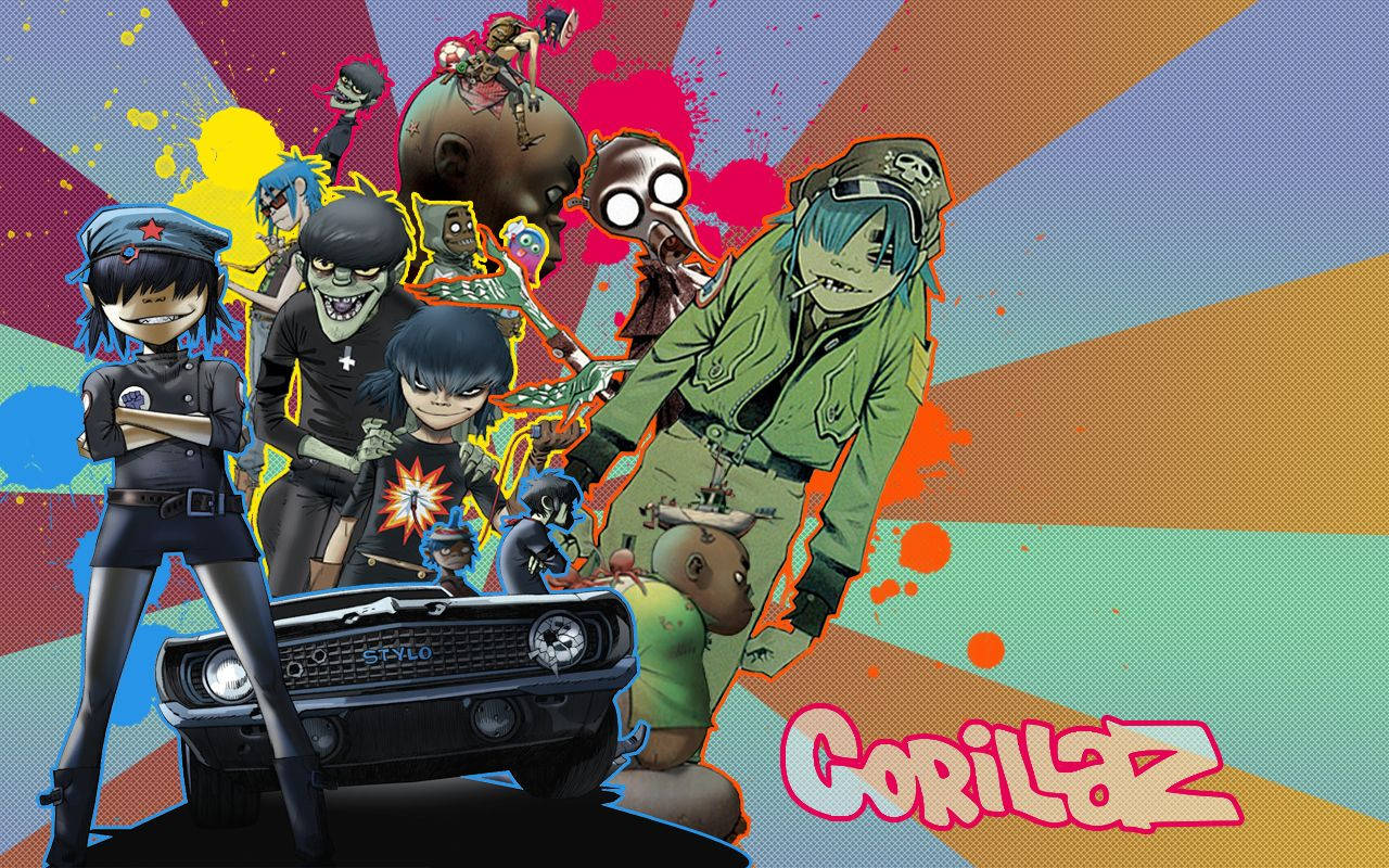 Download Gorillaz In Car Color Rays Wallpaper 