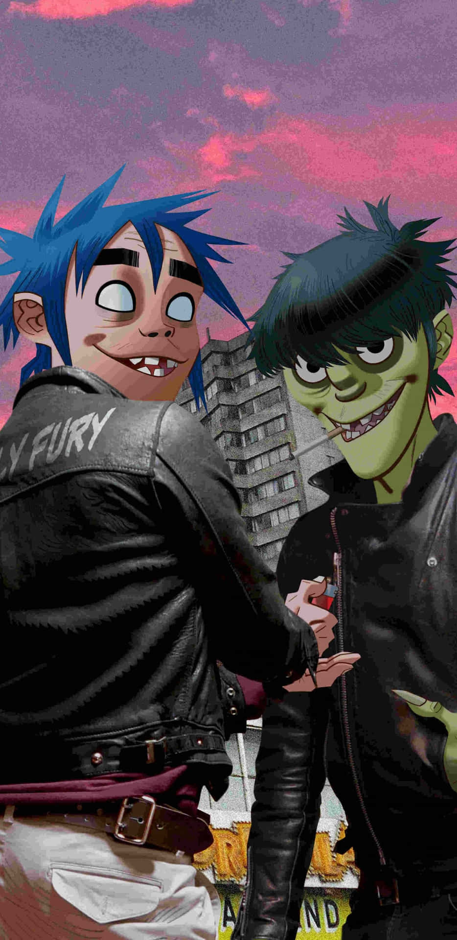 Download Gorillaz Iphone Noodle And 2D On A Street With Graffiti Wallpaper   Wallpaperscom