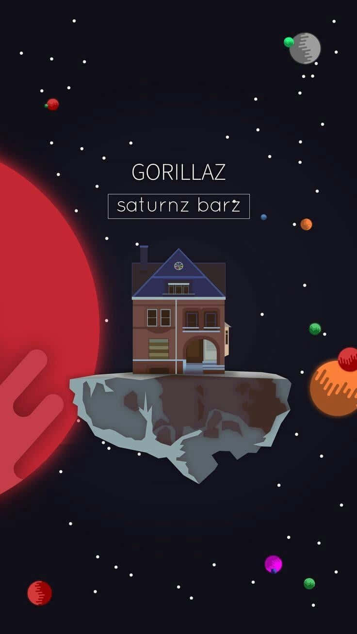 Gorillaz Iphone Saturn Barz Floating Hus dække Wallpaper
