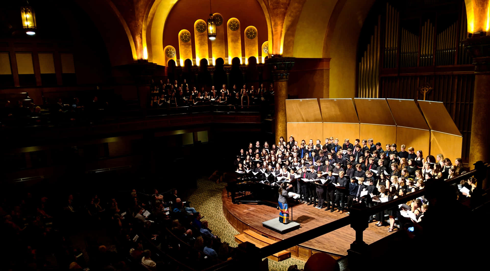 Gospelkoor Optreden In Concertzaal Achtergrond