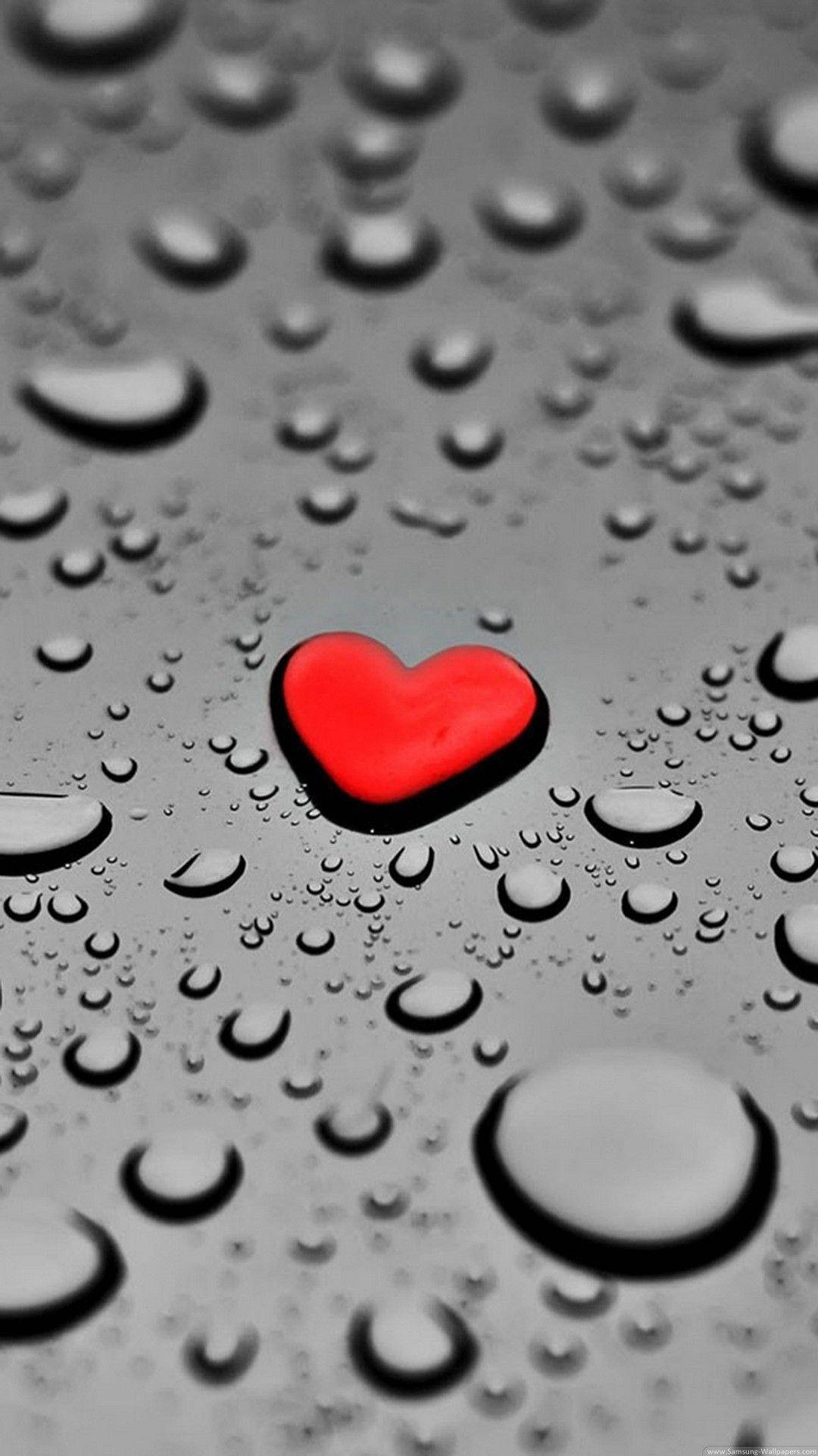 Gotas De Água De Coração Vermelho Love Phone Papel de Parede