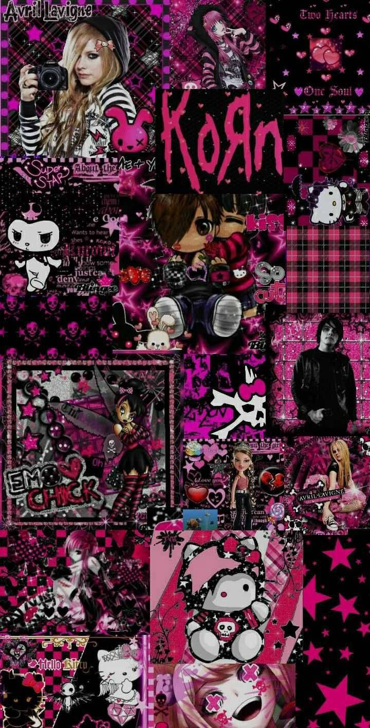 Goth Æstetisk Pink Cute Digital Collage Skrivebord Wallpaper Wallpaper