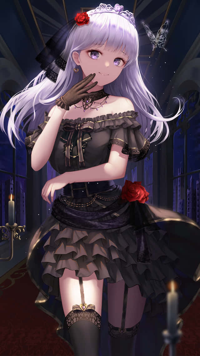 Goth Anime Bride In Black Dress Wallpaper