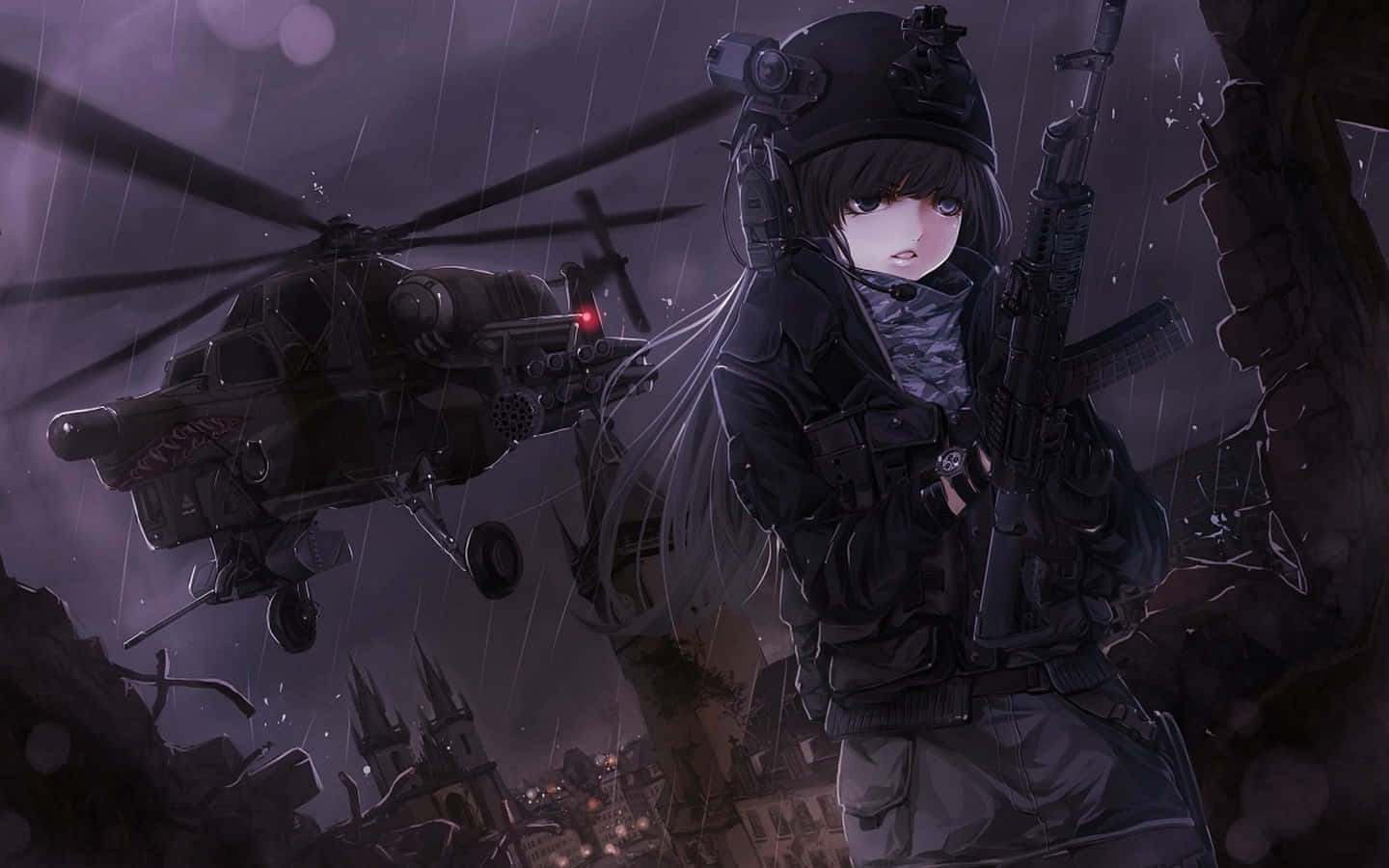 Goth Anime Girl Holding Rifle Wallpaper