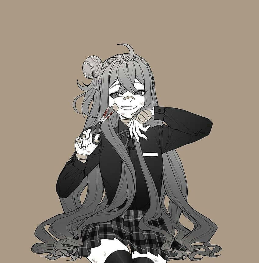 Goth Anime Girl Holds Bloody Scissor Wallpaper