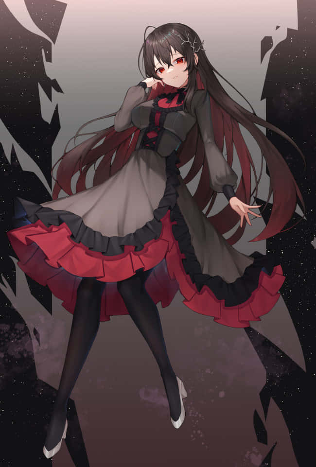 Goth Anime Girl With Striking Red Eyes Wallpaper