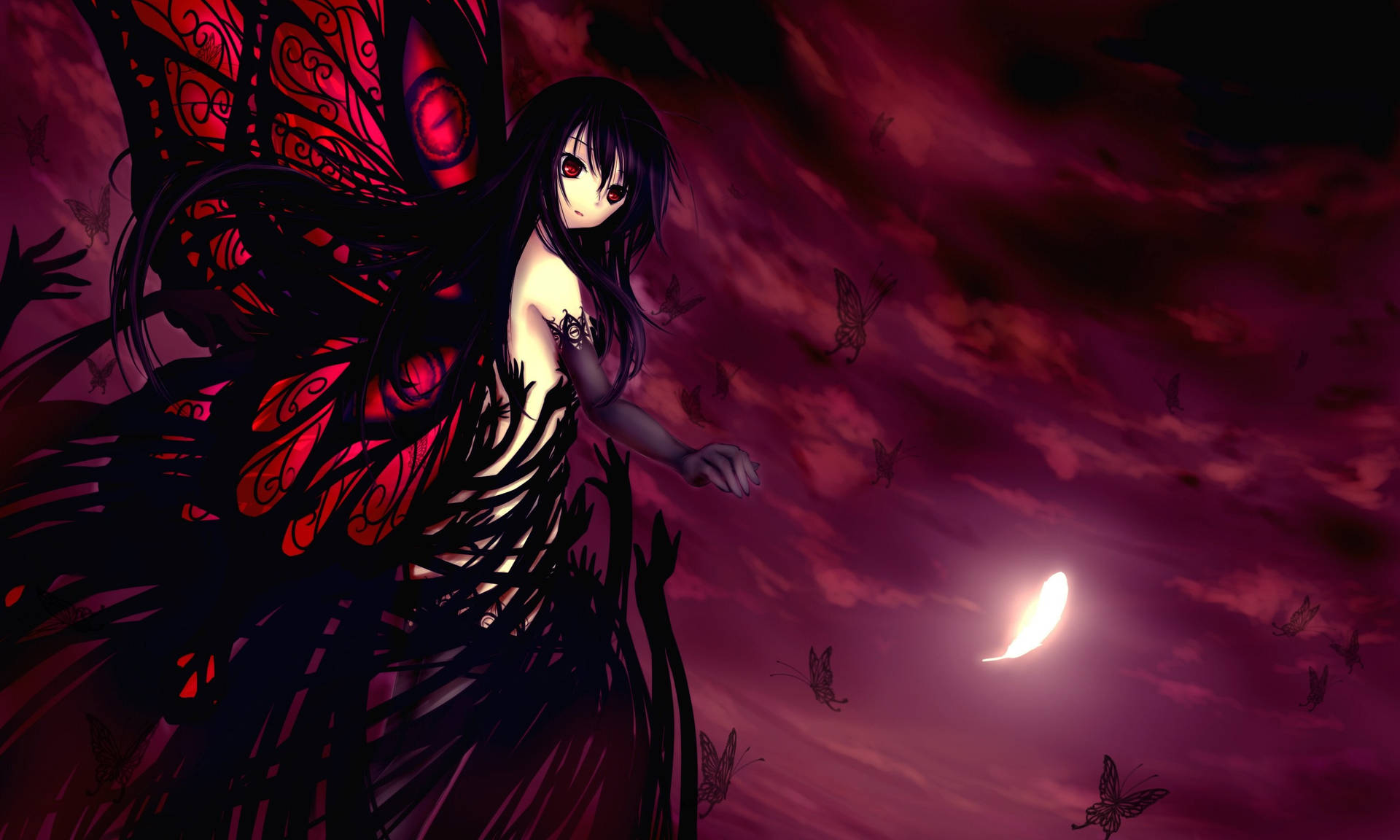 Enchanting Goth Butterfly Anime Girl. Wallpaper