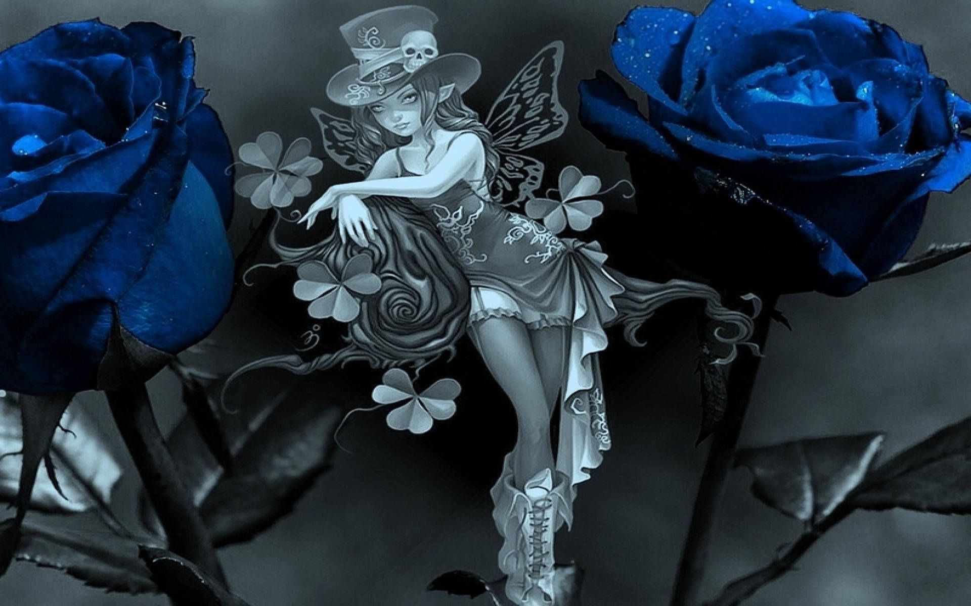 Goth Fairy And Blue Roses