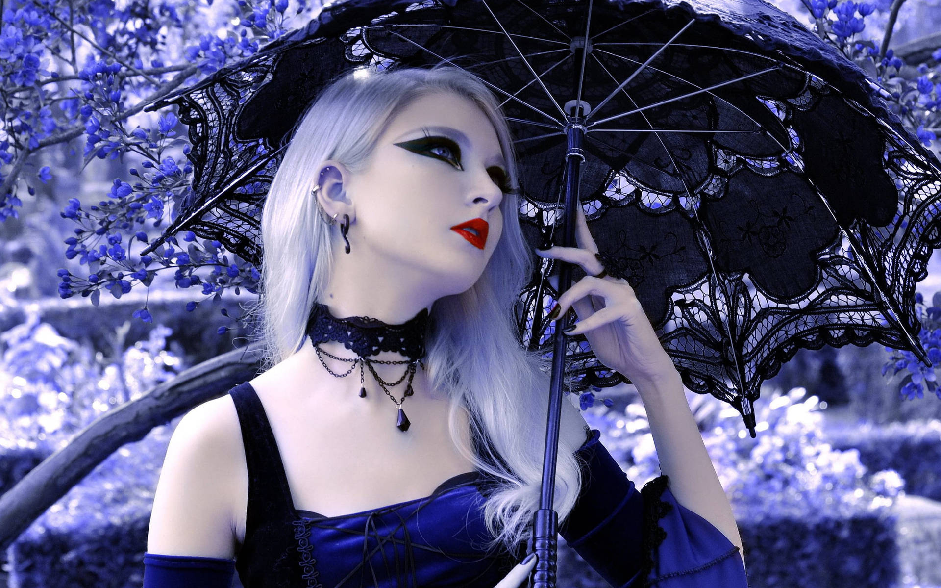 Goth Girl With Umbrella Wallpaper