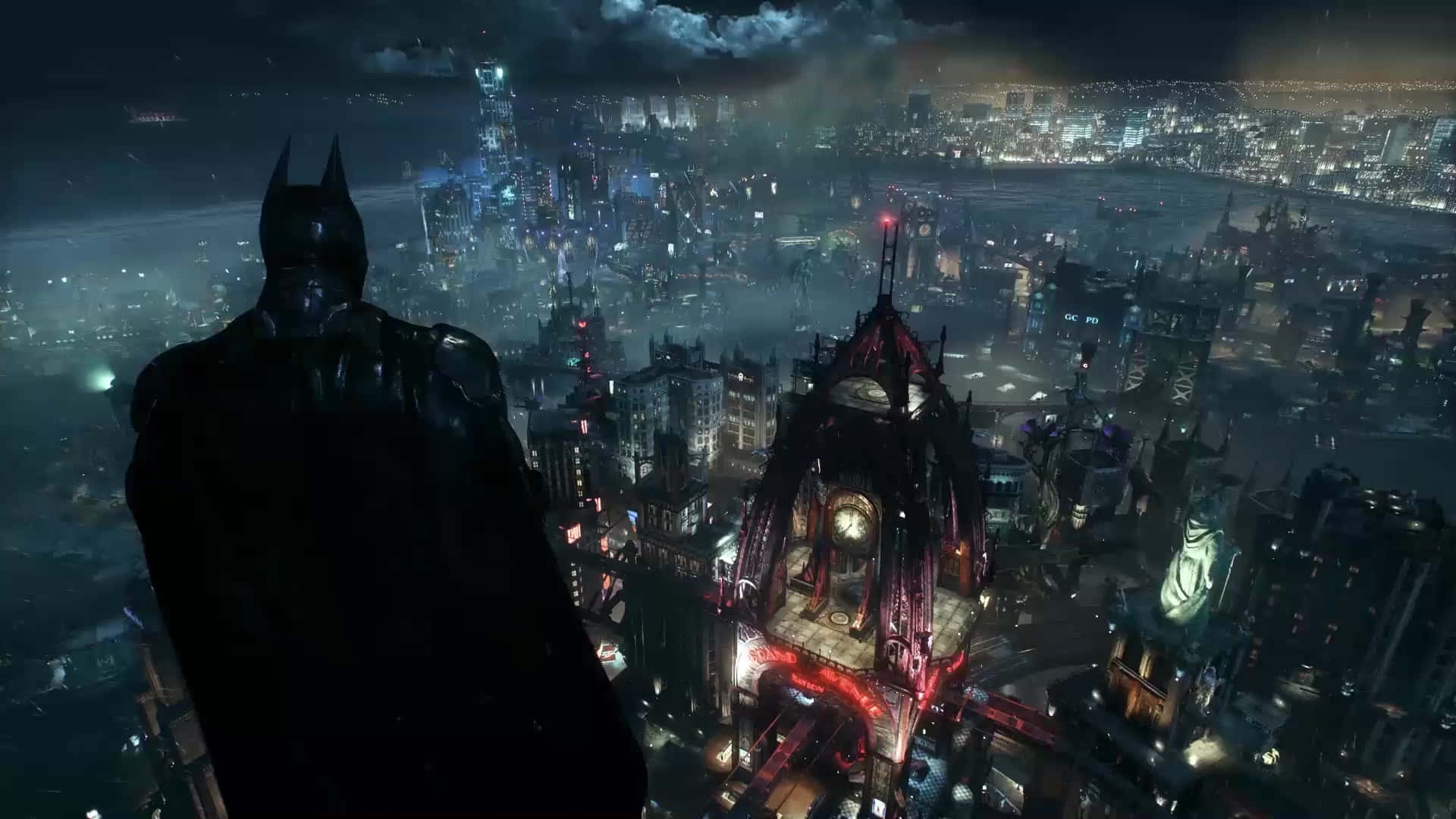 Dark and atmospheric skyline of Gotham City