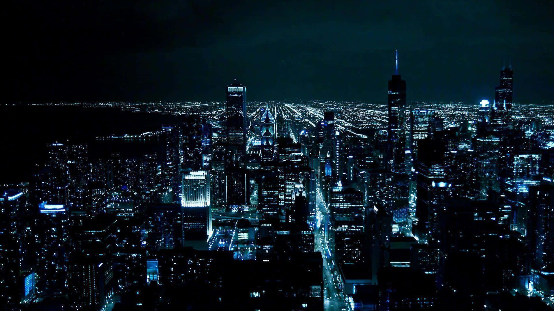 Caption: Nighttime Skyline of Gotham City